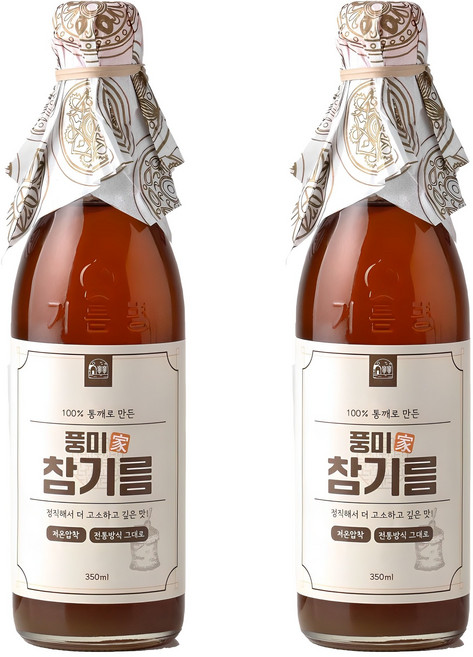 저온압착 풍미가 저온압착 참기름 통참깨100%, 350ml, 2개