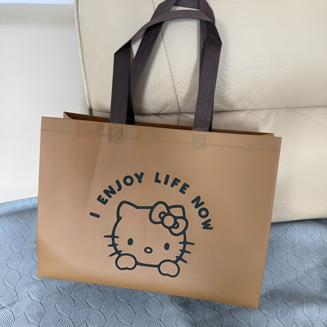 리유저블 방수 부직포 쇼핑백 큐티 KT 캣 부직포 쇼핑백, 금색kt 35*25*10CM, 10개