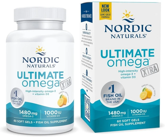 노르딕 내추럴 얼티메이트 오메가 Xtra 레몬 맛 740mg 소프트젤 60정, 1개 - 쿠팡