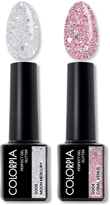 칼라피아 원스텝 퍼펙트젤 글리터 젤네일 세트, 1세트, 12. 문머큐리+코랄비너스
