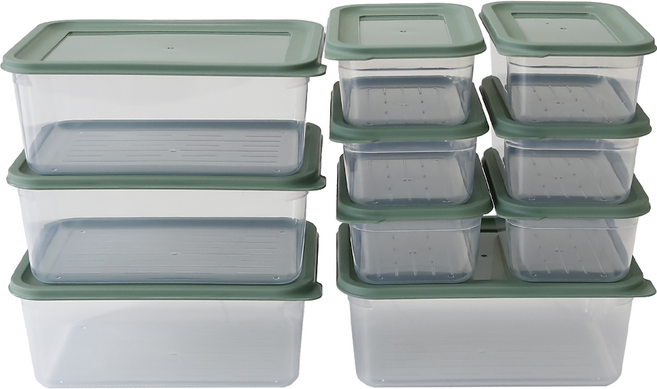 나누담 간편 전자레인지 용기 반찬통 2종 10개 세트 그린, 1세트, 480ml 6p + 1400ml 4p