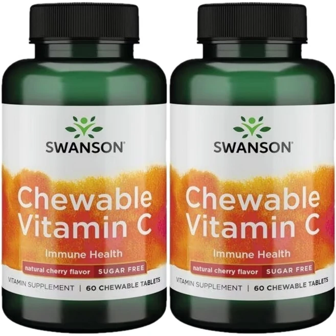 스완슨 츄어블 비타민C 무설탕 천연 체리 맛 60, 2개 - 쿠팡