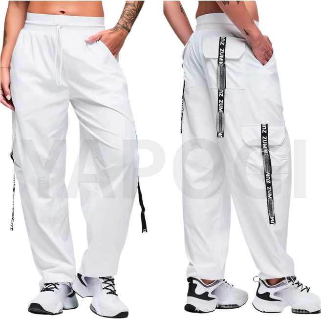 YAPOGI ZW 줌바룩 헬스복 캐주얼 트레이닝복 댄스 체조 요가 와이드 속건 트레이닝 바지 줌바댄스 나시티 에어로빅복 댄스복 힙합 카고 바지