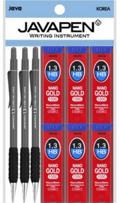 자바펜 엠보샤프 1.3mm 3p + 나노골드 샤프심 1.3mm HB 6p, 다크그레이(엠보샤프)+샤프심, 9세트
