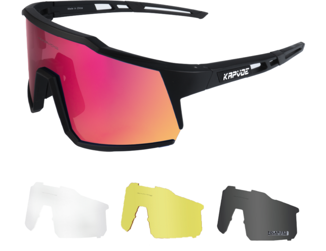 카프보에 KE9022 9종 자전거 4렌즈 풀패키지 선글라스 사이클 미러렌즈 + 편광렌즈 + 클리어렌즈 + 엘로우렌즈 + 클립 + 스트랩, 01, 1개