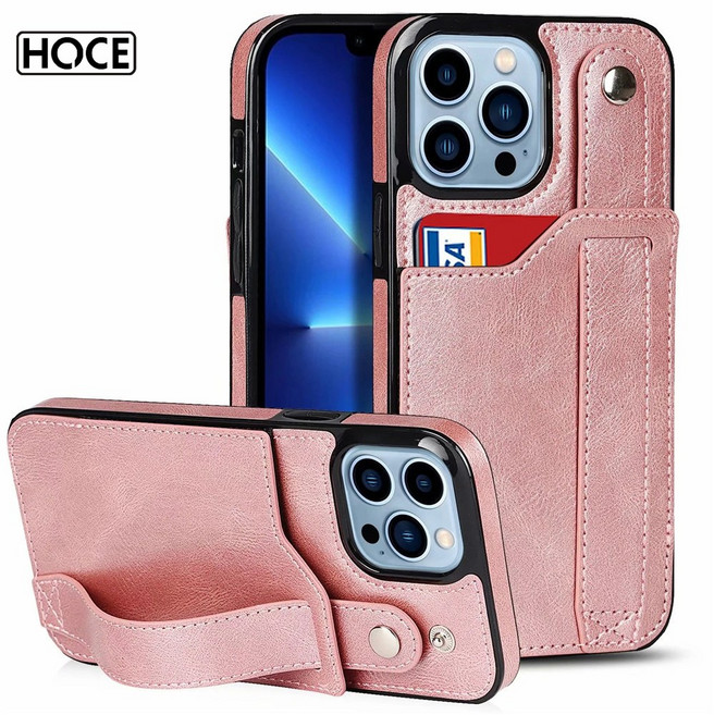 HOCE 카드 수납 / 핑거 스트랩 / 거치대 3in1 가죽 케이스 아이폰13 12 11 프로 맥스 미니 아이폰 XR XS 7 8