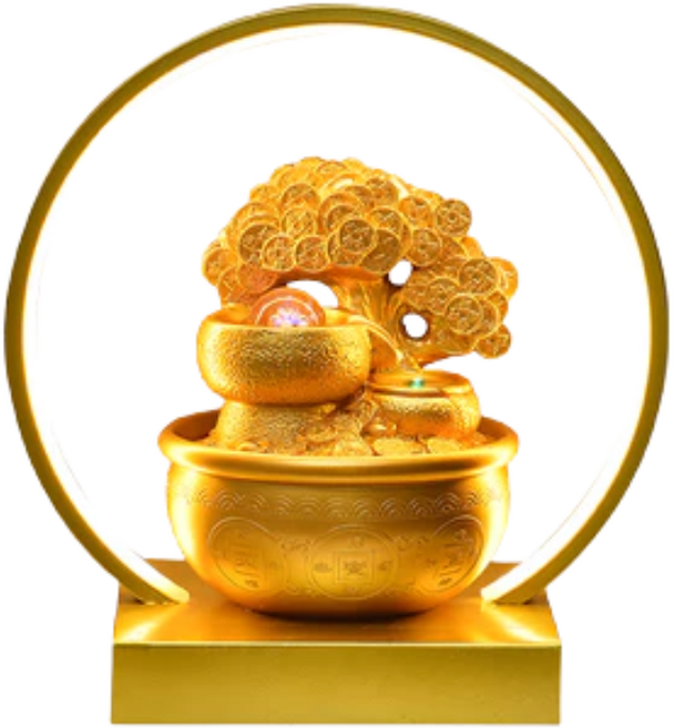 招財水流盆 開運滾球組 風水擺件 開店入厝送禮 環燈款 大號 錢袋招財樹, 【開店送禮首選】環燈款 大號 錢袋招財樹