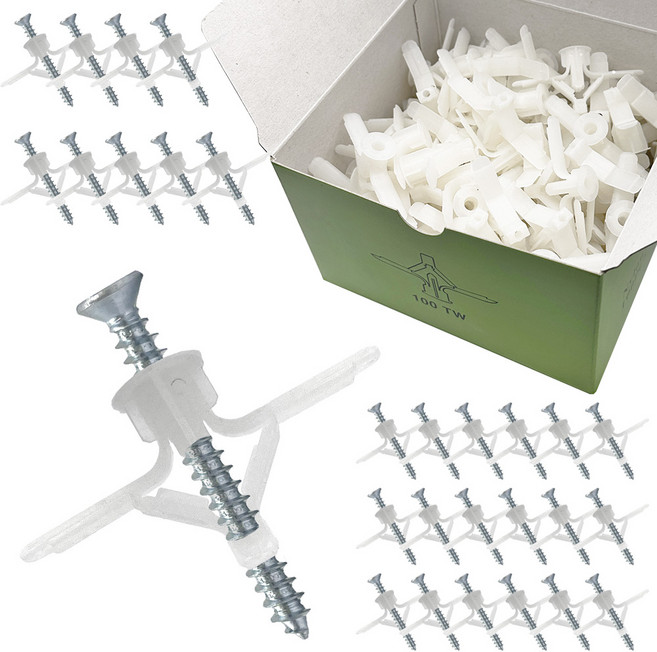 ST 동공앙카 12mm 100개 + 나사 100개 석고앙카 석고보드 앙카 천공 천장 피스 못, 1세트