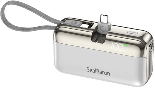 SealBaron 대용량 20000mAh 도킹형 PD 22.5W 일체형 휴대용 미니 보조배터리, 화이트, C타입