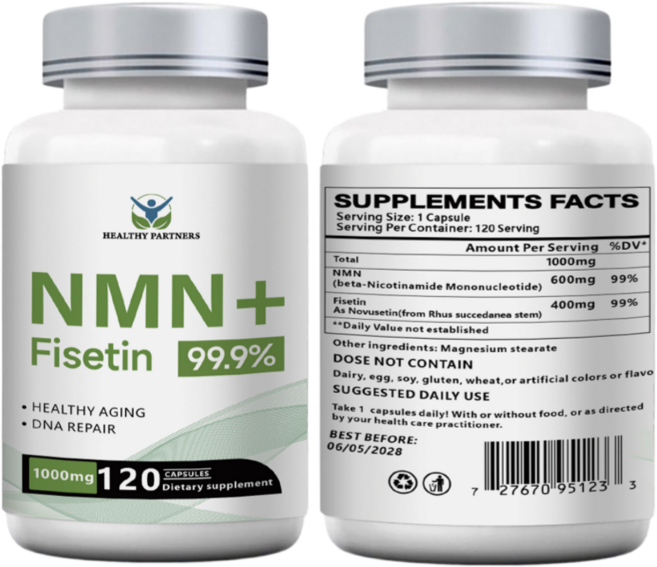 NMN 피세틴 항산화 세놀리틱 1000mg 니코틴아미드 NAD+ 고함량 99.9%, 6개, 120정