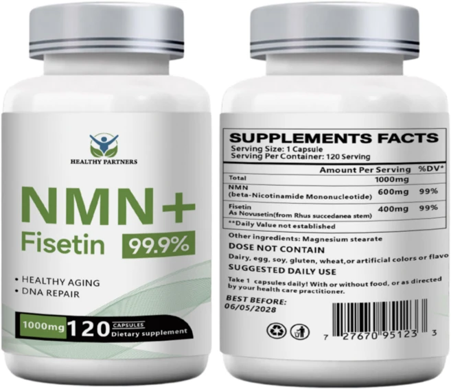 NMN 피세틴 항산화 세놀리틱 1000mg 니코틴아미드 NAD+ 고함량 99.9%, 1개, 120정 - 쿠팡