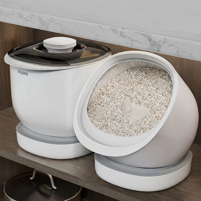 GBED 회전형 쌀통 밀폐 대용량 계량 저장통 보관함 방충 방습 쌀독 잡곡통 5kg 주방용품, 1개, 화이트