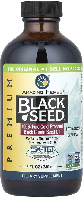 Amazing Herbs 프리미엄 Black Seed™ 100% 순수 냉압착 블랙 커민 씨오일 5g 240ml(8fl oz), 1개, 240ml - 쿠팡
