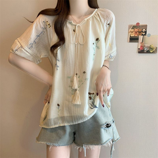 쩐쿠 여름 여성 쉬폰 반팔 블라우스 K0320