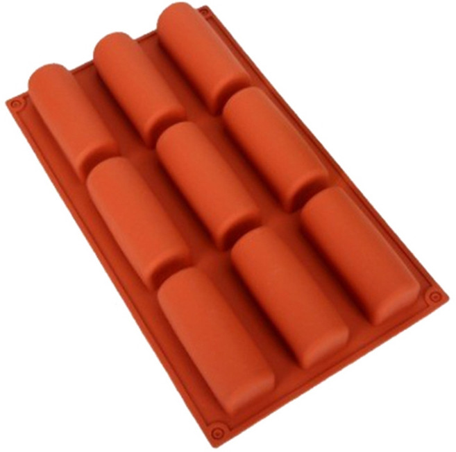 9셀 DIY 퐁당 무스 케이크 실리콘 몰드 캔디 초콜릿 검 페이스트 몰드 반 원통형 스트립 모양 케이크 트레이, 1개