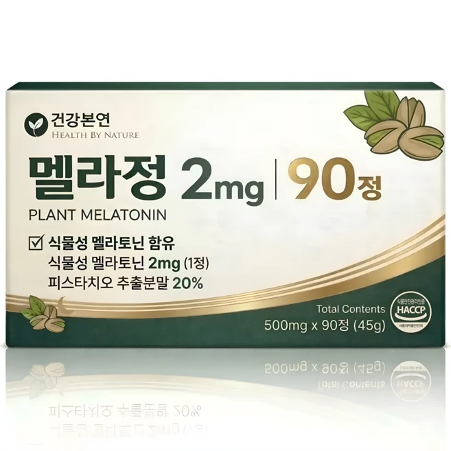 식물성 멜라토닌 2mg 함유 멜라정 식약청 인증 HACCP 건강본연, 1개, 90정 - 쿠팡