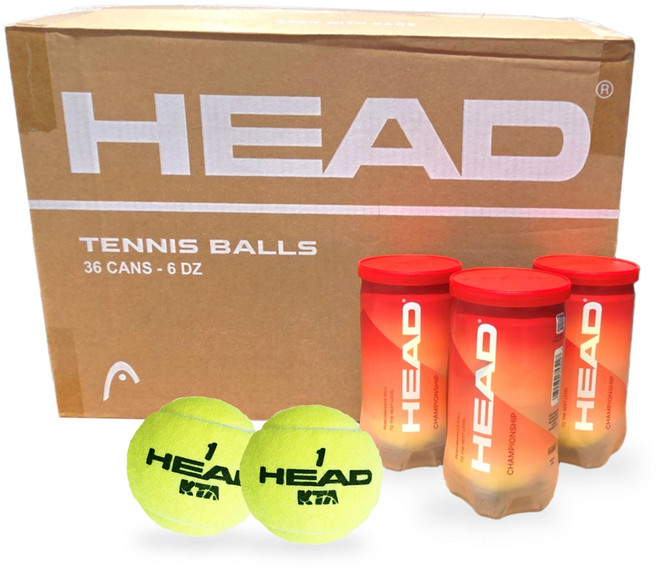 헤드 챔피언쉽 테니스공 테니스볼 캔볼 1박스(36캔/72볼) 사은품 그립1p, 옐로우, 36개
