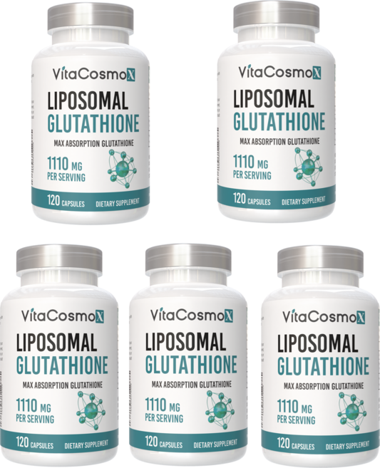 VitaCosmoX 리포솜 글루타티온 1110mg 120캡슐 비건 100% 채식주의자 GMO 프리 및 글루텐, 5개, 120정