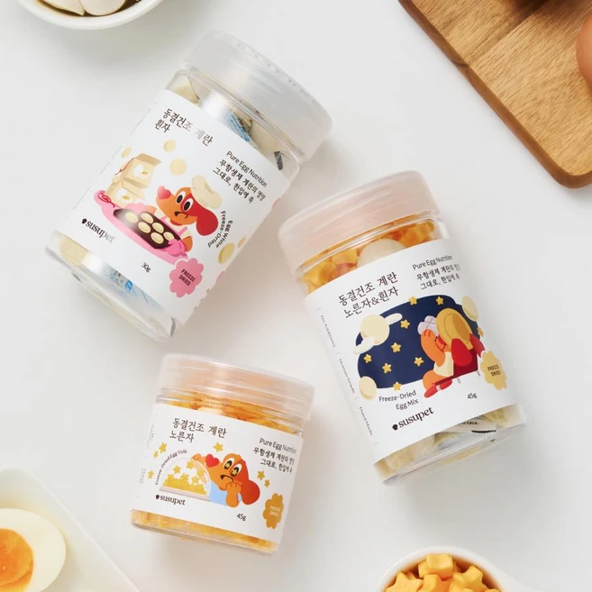 강아지 수수펫푸드 동결건조 계란 스낵 트릿 애견 간식 밥꾸, 1개, 45g, 노른자 - 쿠팡