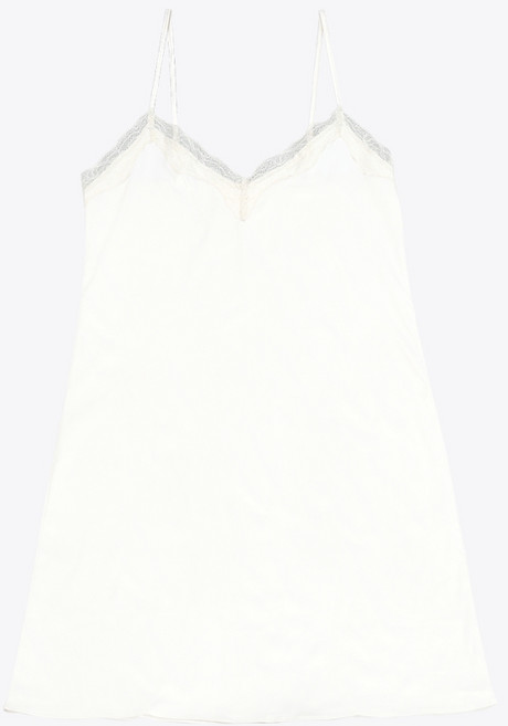 섹시쿠키 샤무즈 레이스 웨딩 크림 롱슬립 심플 기본슬립