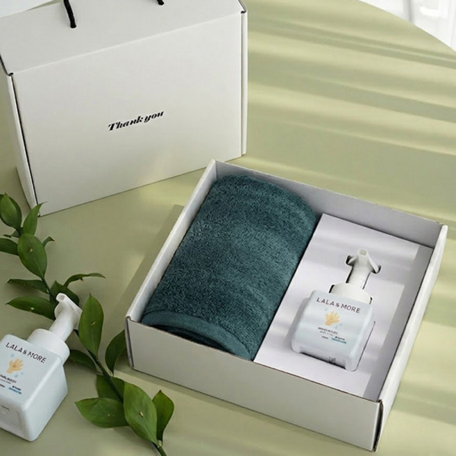 아델라 40수 코마사 170g 호텔수건 세면타올+핸드워시 답례품 선물세트, 1개, 딥그린 수건+핸드워시 세트(화이트박스)