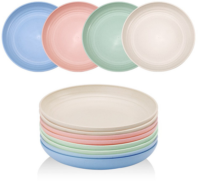 BUZOO 접시 데일리 플레이트 원형 접시 예쁜 접시 프렌즈 파티 플라스틱 접시, 8개, 혼합