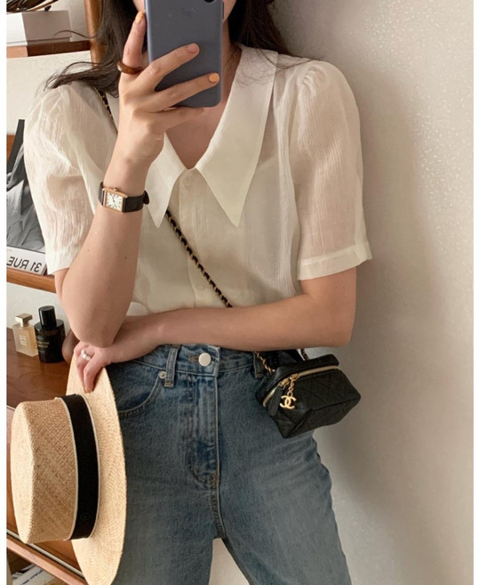 더블공주 빅카라 퍼프 반팔셔츠 블라우스