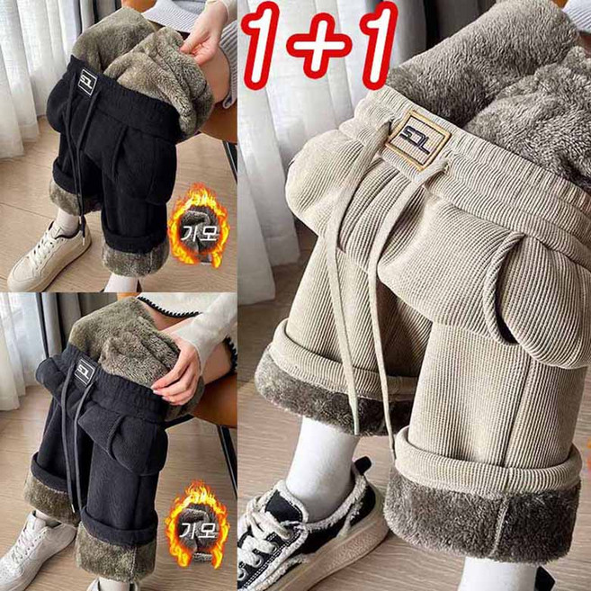 1+1 기모 도톰 캐시미어 와이드 밴딩 팬츠 긴바지 가을 겨울 코듀로이 캐주얼 스트레이트 긴팬츠 여성바지 겨울바지 WAWAMIYA