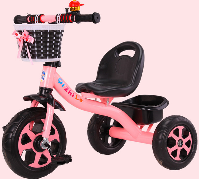 新款兒童三輪車腳踏車遛娃車小孩自行車寶寶手推車2-5歲 嬰兒童車, 1個, 豪華S粉:如圖所示