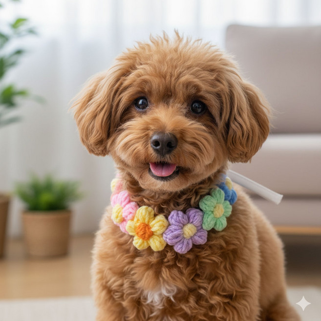 하니펫 반려동물 귀요미스카프 뜨게꽃레이스, 1개, 마카롱