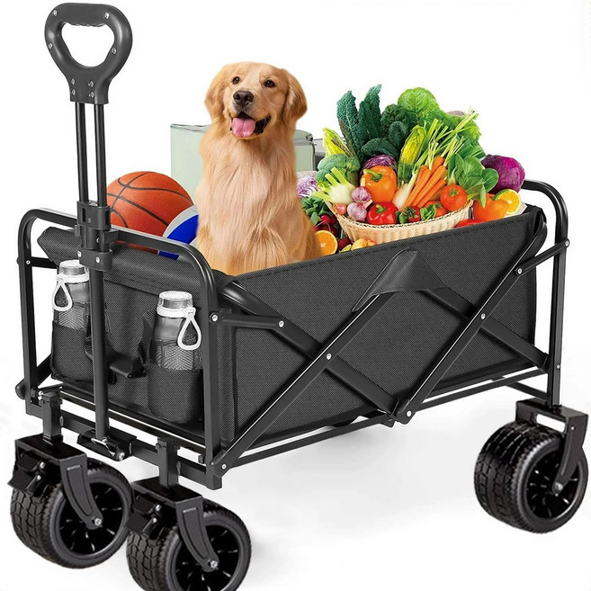 접이식 캠핑웨건 225KG 하중 150L 대용량 아웃도어 폴딩카트 고강도 탄소강 프레임 3년 고내구성 캠핑트레일러 야외 레저 다용도 카트, 블랙, 1개