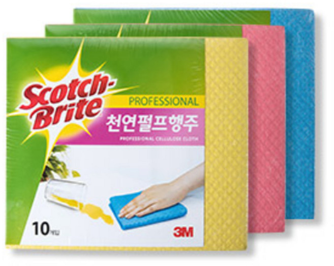 3M 스카치브라이트 천연펄프행주 10개입, 1개, 노랑.
