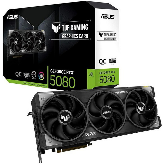 ASUS TUF 게이밍 지포스 RTX 5080 16GB GDDR7 그래픽 카드 (PCIe 5.0 HDMI/DP 2.1 3.6 슬롯 군용 등급 부품 보호 PCB 코팅 a, TUF Gaming, RTX5080|OC