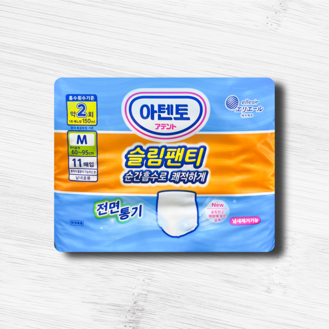 아텐토 슬림팬티 성인용기저귀 남녀공용, 중형, 1개, 11개입