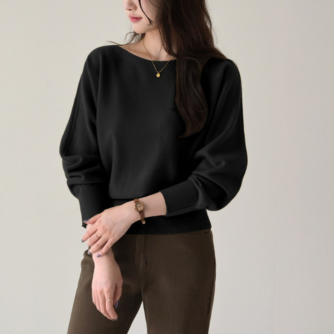 데일리앤 팔레트 여성 여리 가오리핏 보트넥 입술넥 니트 부드러운 베이직 이너 니트티 가을 겨울