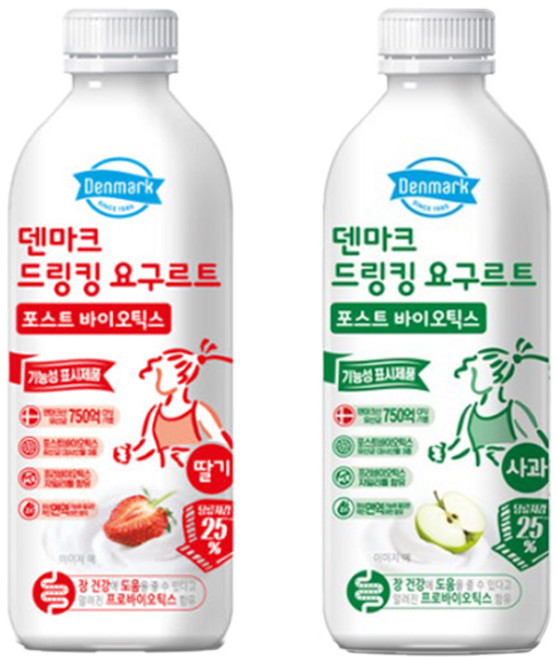 덴마크 드링킹요구르트 750mLx2병(딸기1+사과1)혼합무배, 750ml
