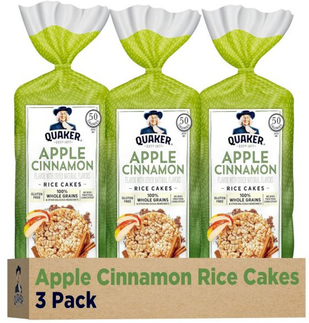 Quaker 케이크 스낵 퀘이커 대형 쌀케이크 초콜릿 맛 7.23온스 가방 3개 세트 글루텐 프리 통곡물 색소 무첨가