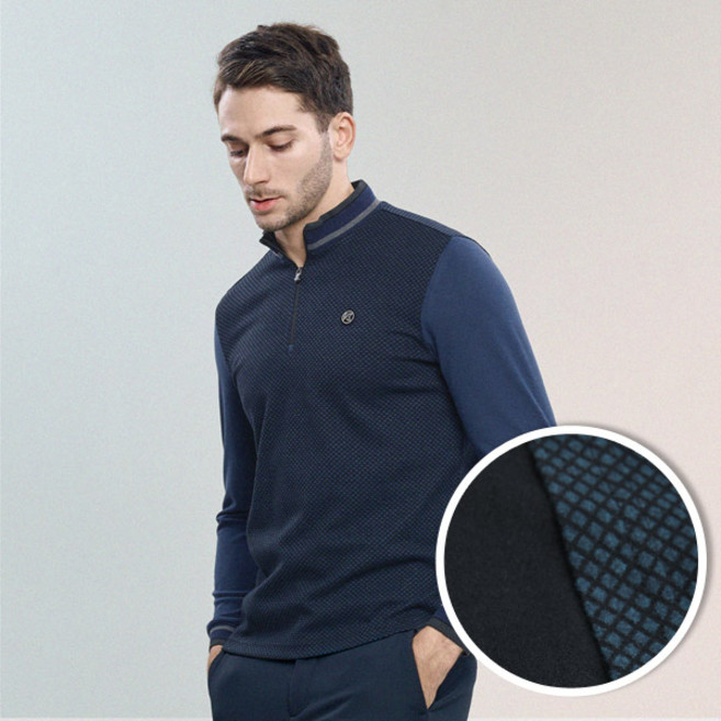 [김영주스포츠] 남성 겨울 기모 반집업 골프 티셔츠_컴포트핫 자가드 원단 니트배색 빅사이즈 집업 티셔츠