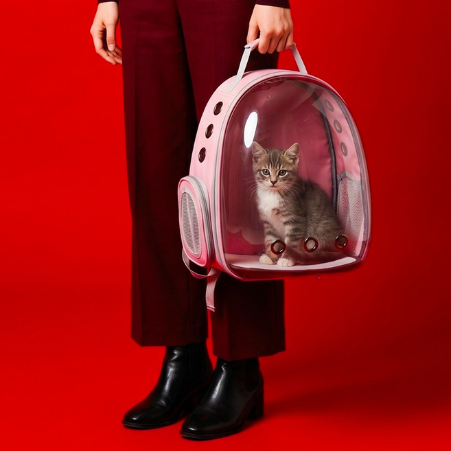 우아지오 반려동물 투명 외출가방 우주선 백팩, 1개, 핑크