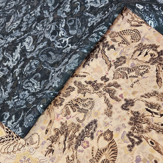 [화섬44]한국전통문양 호랑이와 소나무 송호문, 블랙, 1개