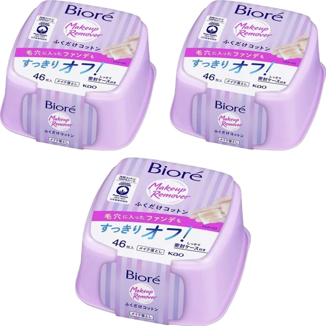 비오레 메이크업 리무버 코튼 46매입 3개 일본 클렌징티슈, 245g, 245ml - 쿠팡