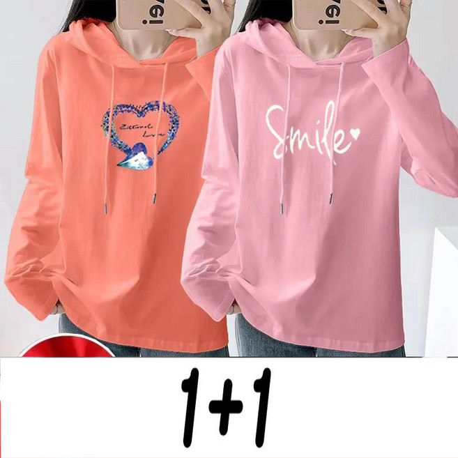 여성 긴팔 티셔츠 1+1 봄가을 캐주얼 이너 티셔츠 루즈핏 슬림핏 긴팔티 후드티 패션 긴팔티 상의 YMY