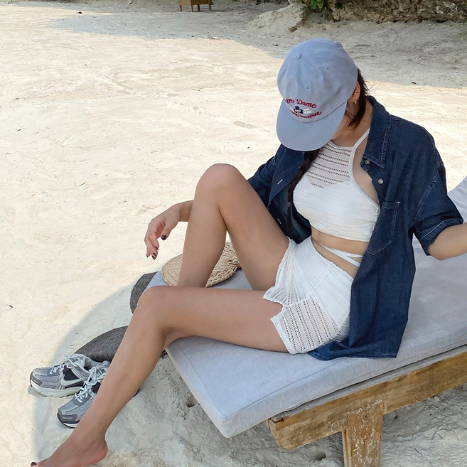 [비치팜]러피 데님 여성 셔츠 루즈핏 커버업 여름 반팔 남방