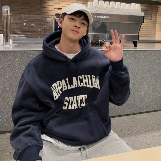 Asure 가을 겨울 레터링 프린트 기모맨투맨 루즈핏 후드티