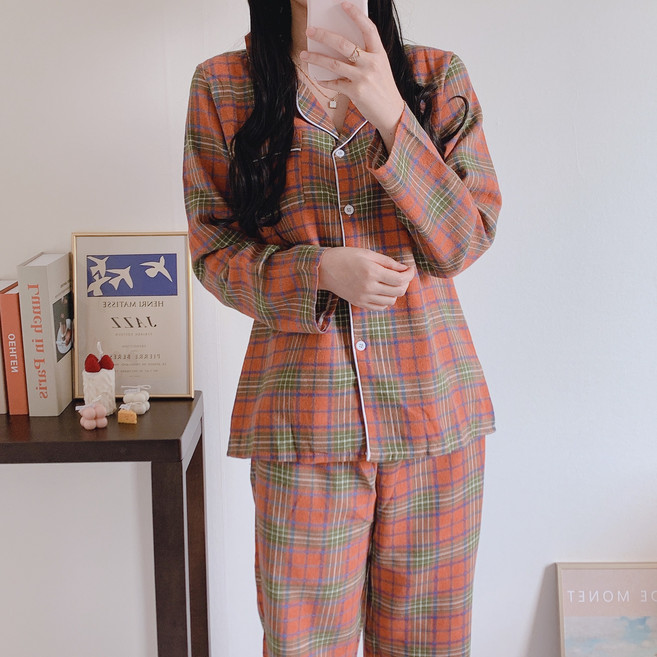 면혼방 포그니 타탄 체크 2컬러 파자마 잠옷 세트
