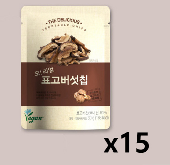오 리얼 표고버섯칩 국내산 생표고버섯 간식 버섯과자, 30g, 15개