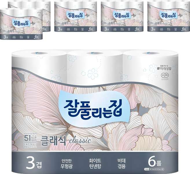 잘풀리는집 클래식퓨어 화장지 3겹 6롤, 25m, 6개입, 6개