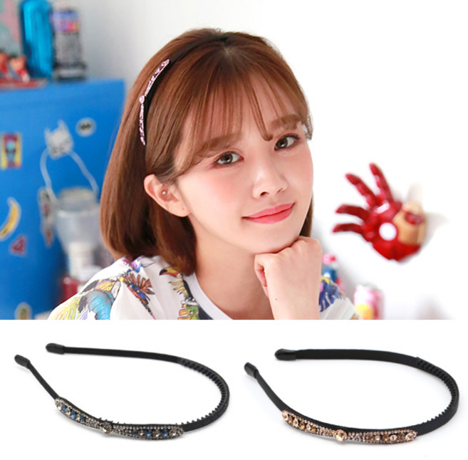 MISS21 심플 큐빅 리본 머리띠 헤어밴드 2개 세트 (hb539)