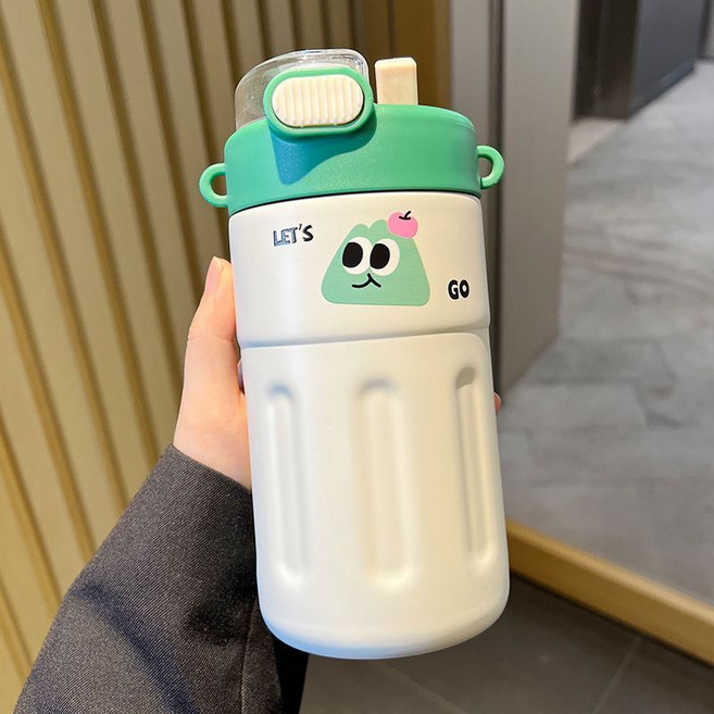 DFMEI 물컵 텀블러 여성 휴대용 더블 커피잔 316 보냉 수행 빨대컵, 그린550ml, 홑잔, 1개