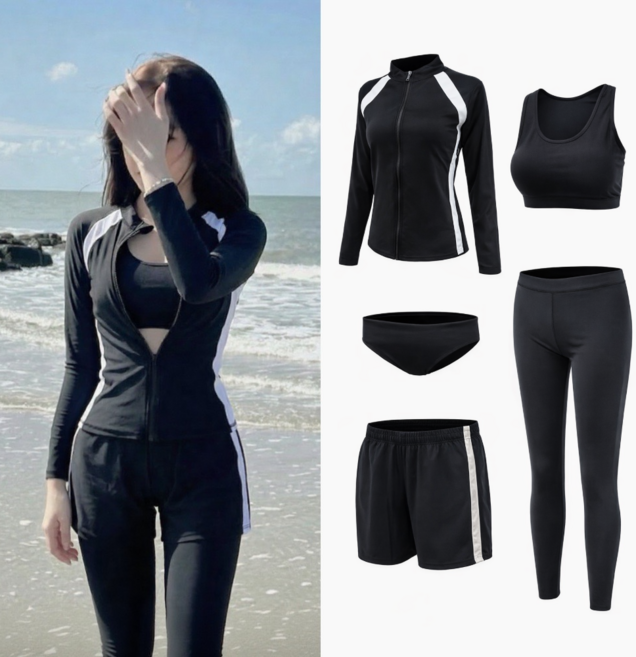 라네르 체형커버 여성 래쉬가드 세트, 화이트블랙